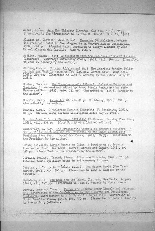 Page with a list of books; contact the reference staff at Kennedy.Library@nara.gov to learn more about these titles.